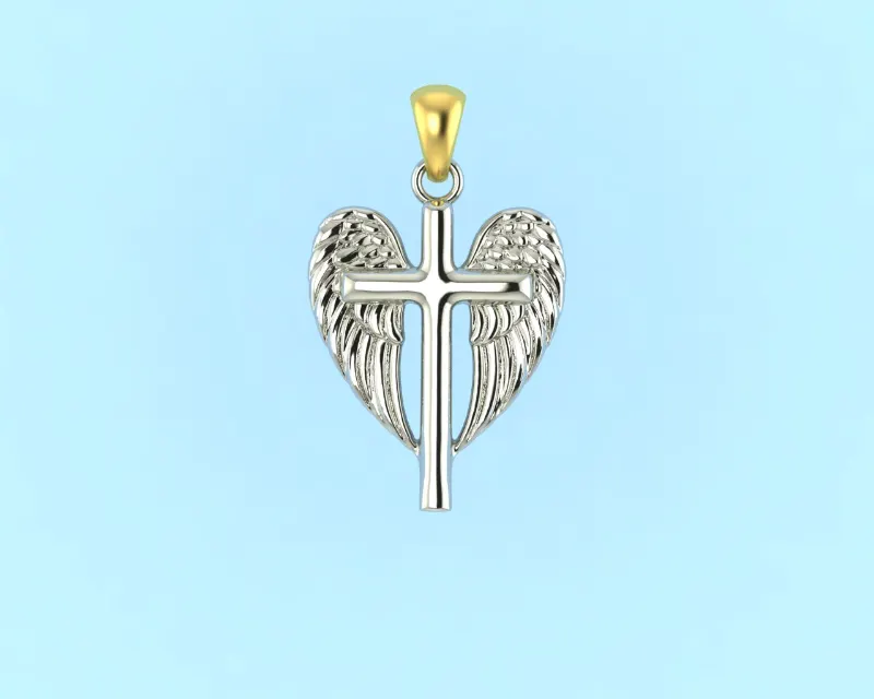 Dije cruz con alas — Dije 3D para joyería